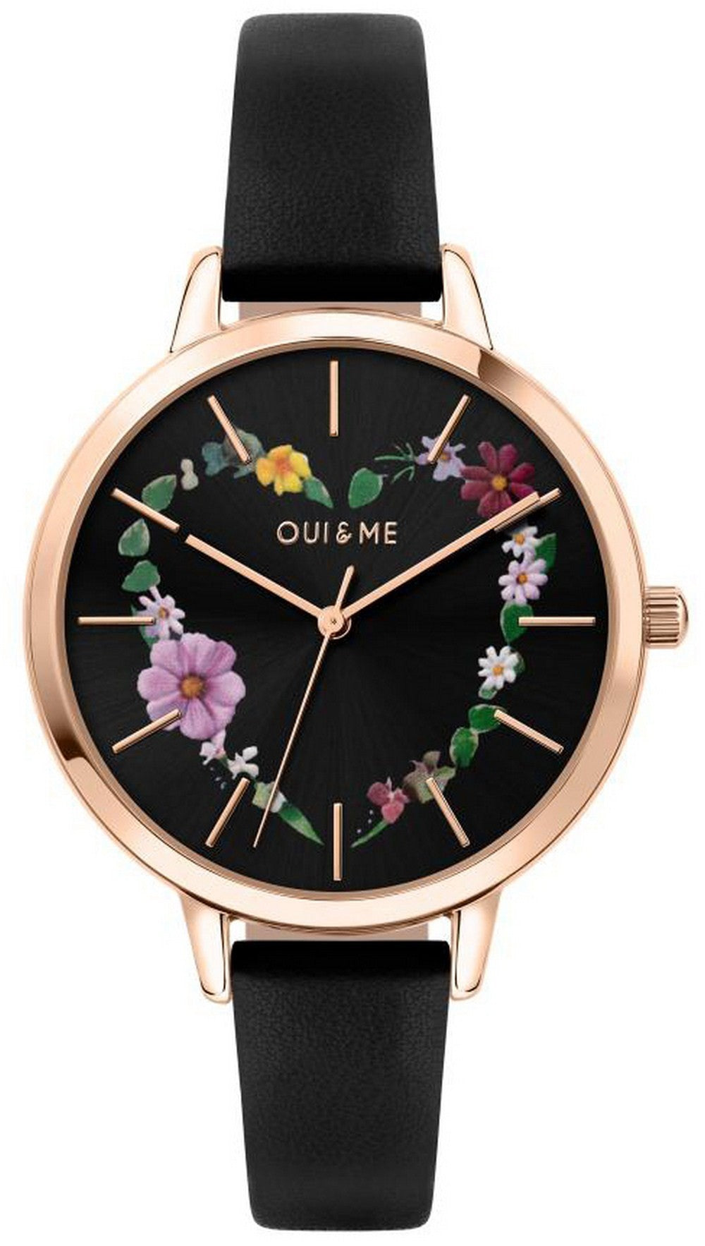 Oui  Me Grande Fleurette Black Dial Leather Strap Quartz Me010030 Women's Watch