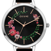 Oui  Me Grande Fleurette Black Dial Leather Strap Quartz Me010033 Women's Watch