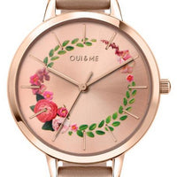 Oui  Me Fleurette Rose Gold Sunray Dial Leather Strap Quartz Me010038 Women's Watch