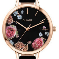 Oui  Me Petite Fleurette Black Dial Leather Strap Quartz Me010097 Women's Watch