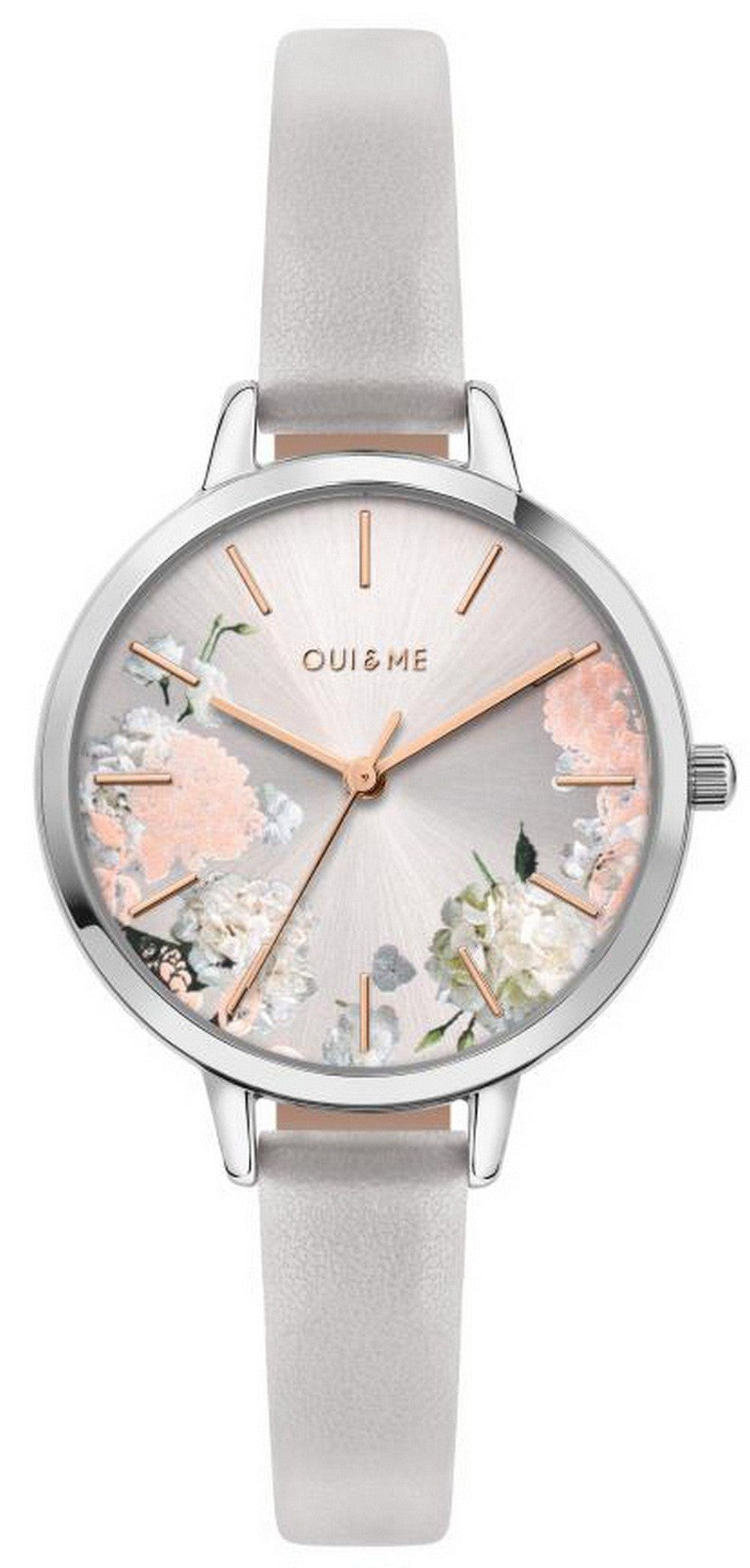 Oui  Me Petite Fleurette Silver Dial Leather Strap Quartz Me010098 Women's Watch