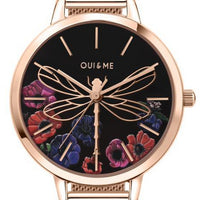 Oui  Me Fleurette Black Dial Rose Gold Tone Stainless Steel Quartz Me010102 Women's Watch