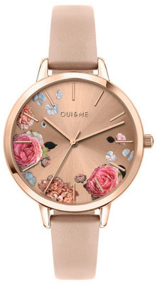 Oui  Me Grande Fleurette Rose Gold Sunray Dial Leather Strap Quartz Me010108 Women's Watch