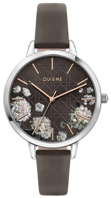 Oui  Me Grande Fleurette Dark Grey Dial Leather Strap Quartz Me010110 Women's Watch