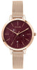 Oui  Me Fleurette Burgundy Sunray Dial Rose Gold Tone Stainless Steel Quartz Me010128 Women's Watch