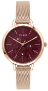 Oui  Me Fleurette Burgundy Sunray Dial Rose Gold Tone Stainless Steel Quartz Me010128 Women's Watch