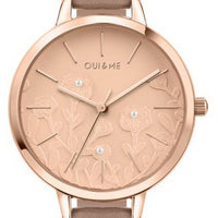 Oui  Me Petite Fleurette Rose Gold Shiny Dial Leather Strap Quartz Me010129 Women's Watch