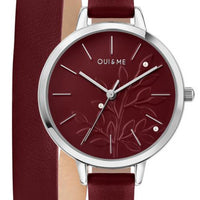 Oui  Me Petite Fleurette Burgundy Sunray Dial Leather Strap Quartz Me010133 Women's Watch