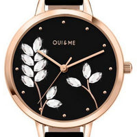 Oui  Me Petite Fleurette Black Matt Dial Leather Strap Quartz Me010137 Women's Watch