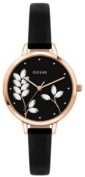 Oui  Me Petite Fleurette Black Matt Dial Leather Strap Quartz Me010137 Women's Watch