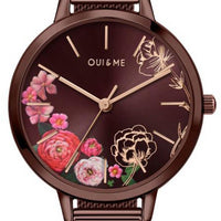 Oui  Me Fleurette Burgundy Sunray Dial Stainless Steel Quartz Me010159 Women's Watch