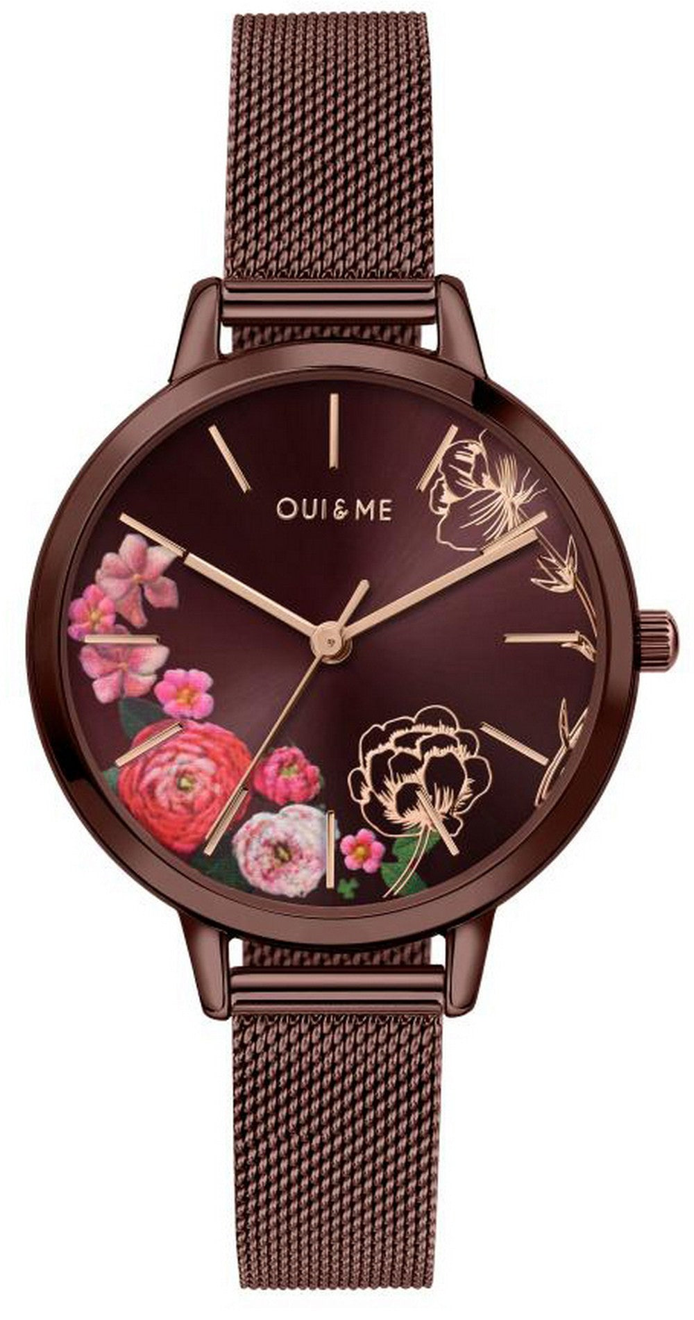 Oui  Me Fleurette Burgundy Sunray Dial Stainless Steel Quartz Me010159 Women's Watch