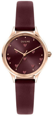 Oui  Me Bichette Burgundy Sunray Dial Leather Strap Quartz Me010170 Women's Watch