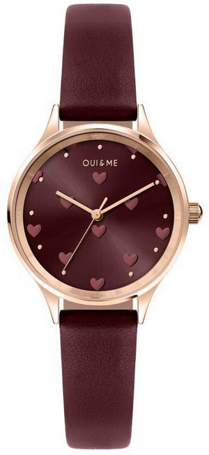 Oui  Me Bichette Burgundy Sunray Dial Leather Strap Quartz Me010170 Women's Watch