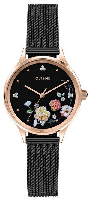 Oui  Me Minette Crystal Accents Black Dial Stainless Steel Quartz Me010182 Women's Watch