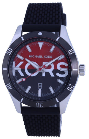 Michael Kors Layton Black-red Dial Silicon Strap Quartz Mk8892 Men's Watch