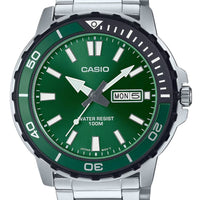 Casio Standard Analog Stainless Steel Green Dial Quartz Mtd-125d-3av 100m Men's Watch
