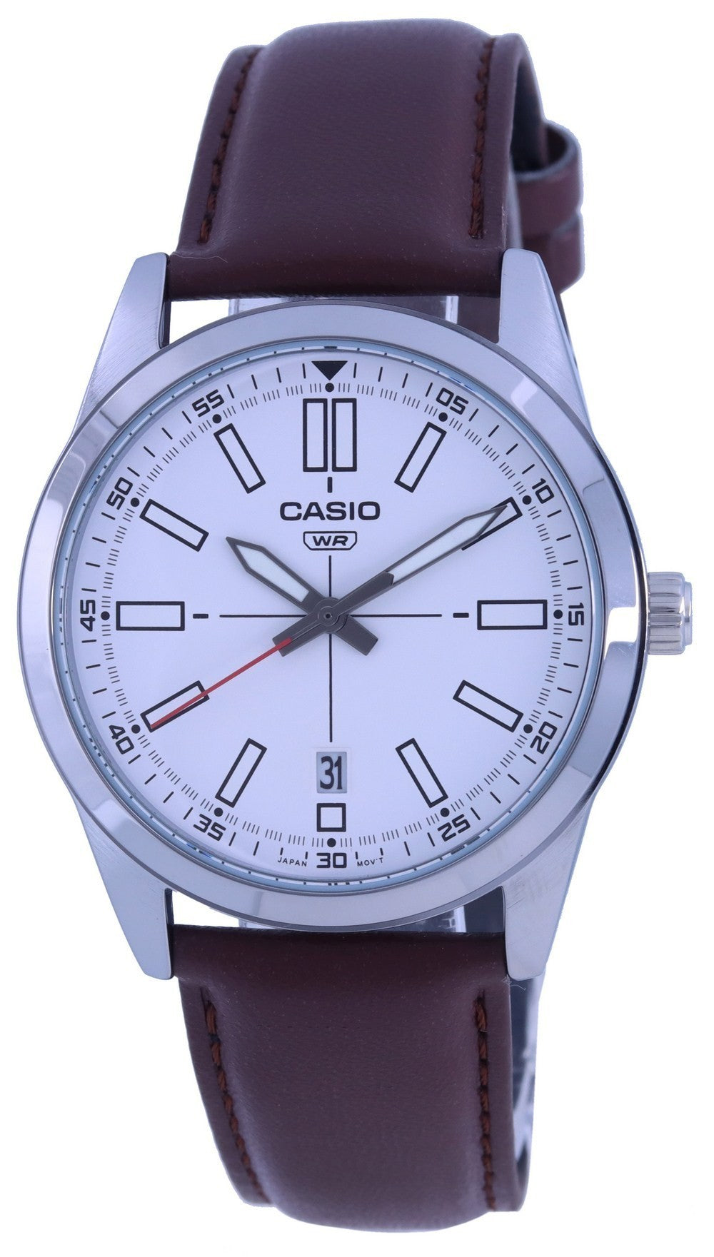 Casio Analog White Dial Leather Strap Quartz Mtp-vd02l-7e Mtpvd02l-7 Men's Watch