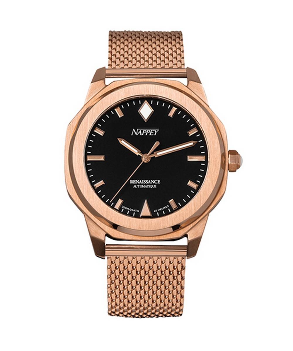 Nappey Renaissance Rose Gold And Black Milanese Automatic Ny41-bd1m-6b9a 200m Unisex Watch