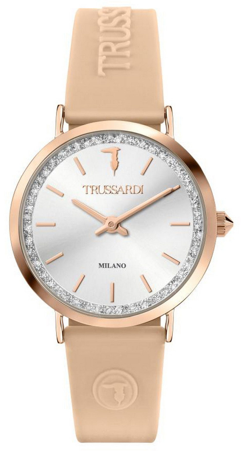 Trussardi T-motif Silver Dial Rubber Strap Quartz R2451140502 Women's Watch