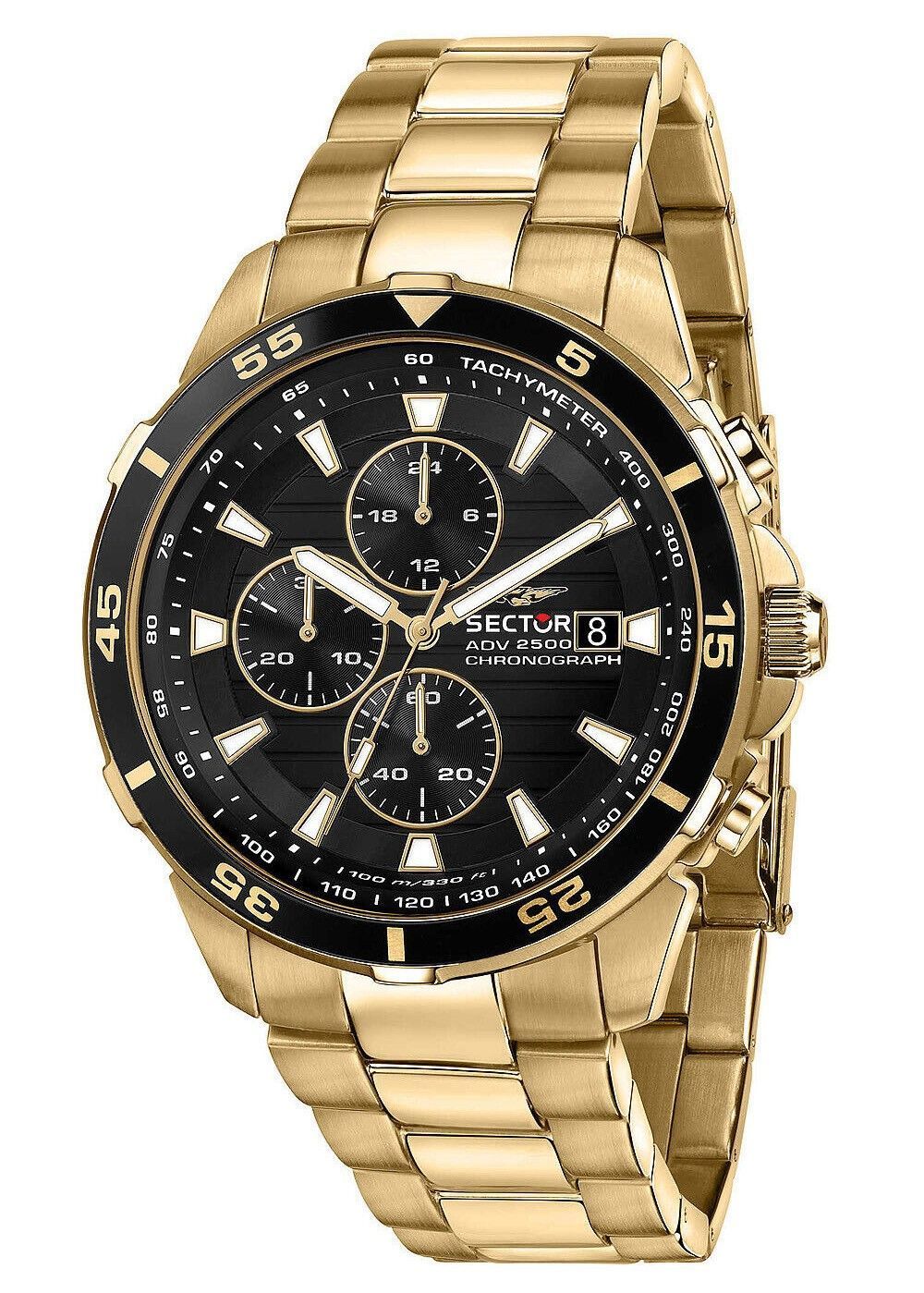 Sector Adv2500 Chronograph Gold Tone Stainless Steel Black Dial Quartz R3273643008 100m Men's Watch