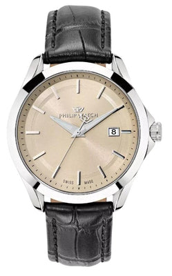 Philip Watch Swiss Made Blaze Leather Strap Beige Dial Quartz R8251165008 100m Men's Watch