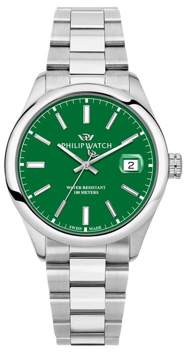 Philip Watch Swiss Made Caribe Urban Stainless Steel Green Dial Quartz R8253597643 100m Men's Watch