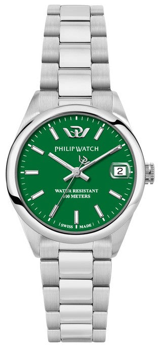 Philip Watch Swiss Made Caribe Urban Stainless Steel Green Dial Quartz R8253597647 100m Men's Watch