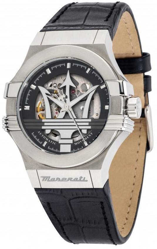 Maserati Potenza Leather Strap Skeleton Black Dial Automatic R8821108038 100m Men's Watch