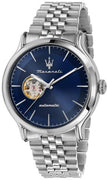 Maserati Epoca Stainless Steel Open Heart Blue Dial Automatic R8823118009 100m Men's Watch