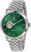 Maserati Epoca Stainless Steel Open Heart Green Dial Automatic R8823118010 100m Men's Watch