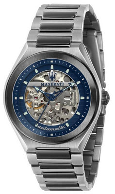 Maserati Triconic Skeleton Blue Dial Stainless Steel Quartz R8823139001 100m Men's Watch