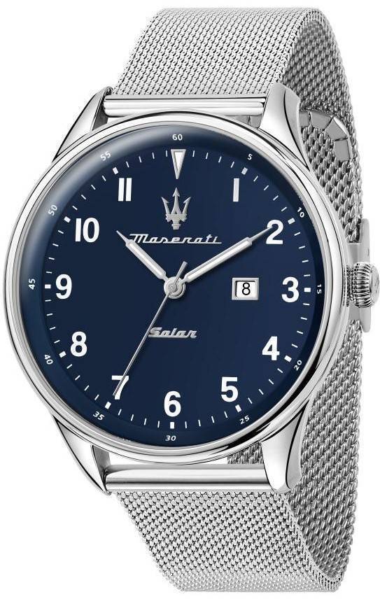 Maserati Tradizione Stainless Steel Mesh Blue Dial Solar R8851146002 100m Men's Watch