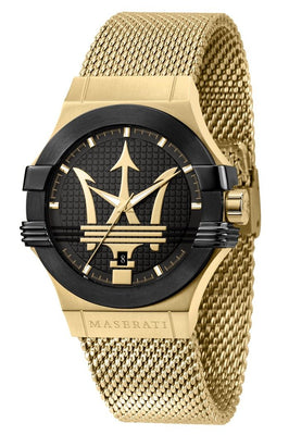 Maserati Potenza Gold Tone Stainless Steel Black Dial Quartz R8853108006 100m Men's Watch