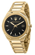 Maserati Stile Gold Tone Stainless Steel Black Dial Quartz R8853142004 100m Men's Watch