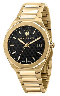 Maserati Stile Gold Tone Stainless Steel Black Dial Quartz R8853142004 100m Men's Watch