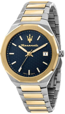 Maserati Stile Two Tone Stainless Steel Blue Dial Quartz R8853142007 100m Men's Watch