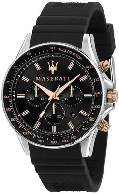 Maserati Sfida Chronograph Silicone Strap Black Dial Quartz R8871640002 100m Men's Watch