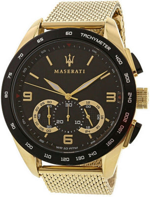 Maserati Traguardo Chronograph Gold Tone Stainless Steel Black Dial Quartz R8873612010 100m Men's Watch