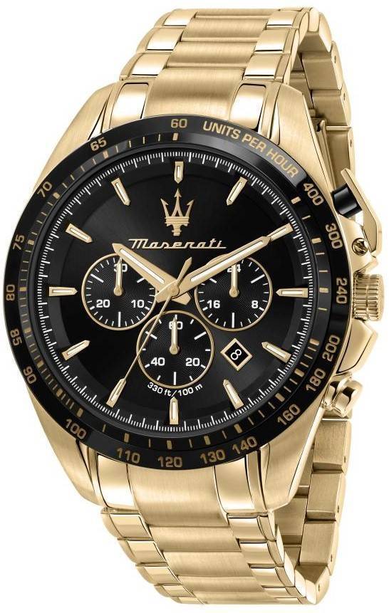 Maserati Traguardo Chronograph Gold Tone Stainless Steel Black Dial Quartz R8873612041 100m Men's Watch