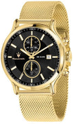 Maserati Epoca Chronograph Gold Tone Stainless Steel Mesh Black Dial Quartz R8873618014 100m Men's Watch