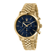 Maserati Epoca Limited Edition Chronograph Gold Tone Stainless Blue Dial Quartz R8873618031 100m Men's Watch