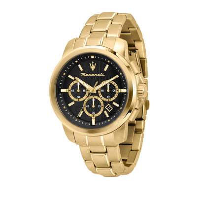 Maserati Successo Chronograph Gold Tone Stainless Steel Black Dial Quartz R8873621013 Men's Watch