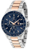 Maserati Sfida Chronograph Two Tone Stainless Steel Blue Dial Quartz R8873640012 100m Men's Watch