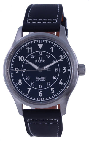 Ratio Skysurfer Pilot Black Textured Dial Leather Automatic Rts310 200m Men's Watch