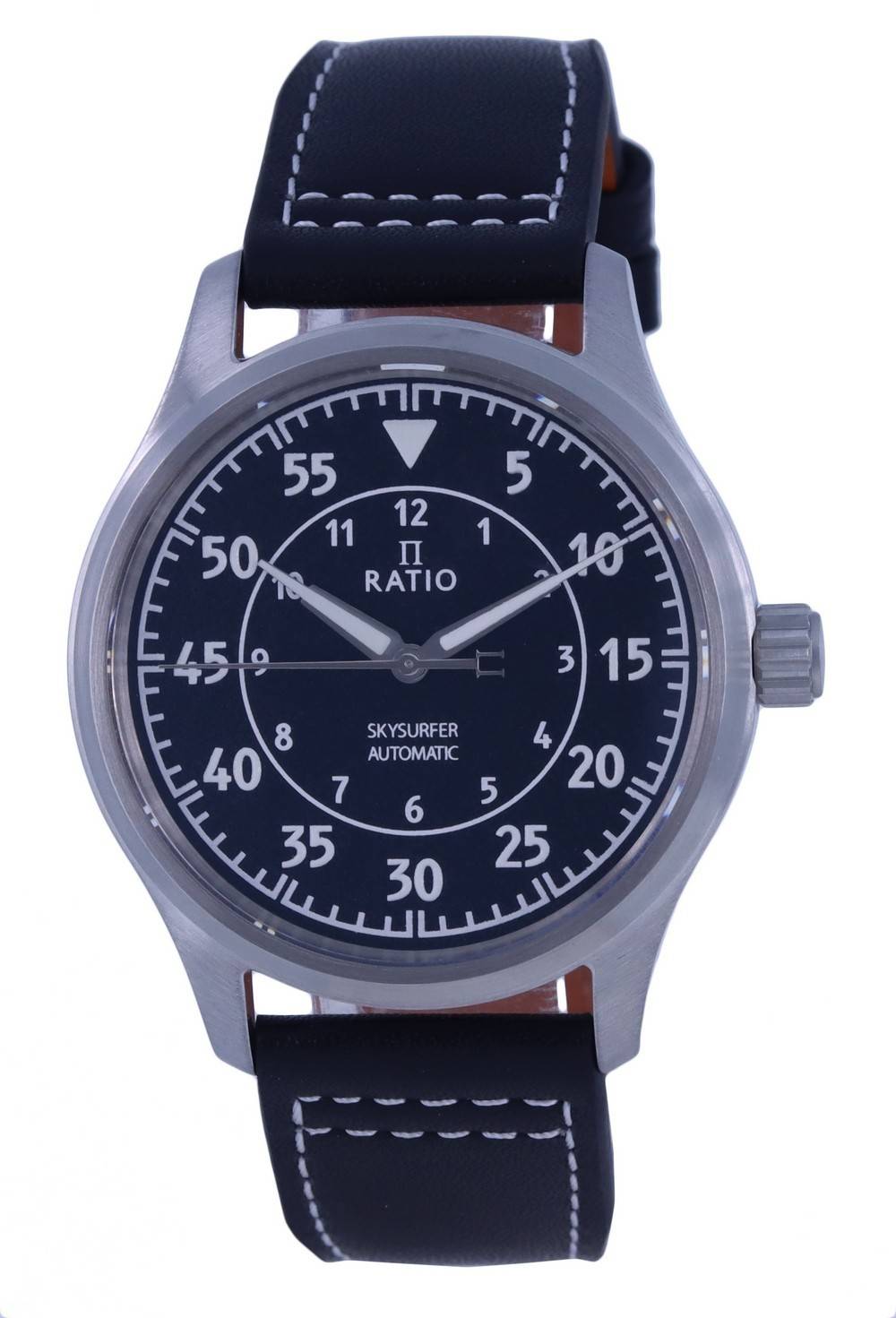 Ratio Skysurfer Pilot Black Sunray Dial Leather Automatic Rts321 200m Men's Watch