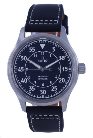 Ratio Skysurfer Pilot Black Sunray Dial Leather Automatic Rts321 200m Men's Watch