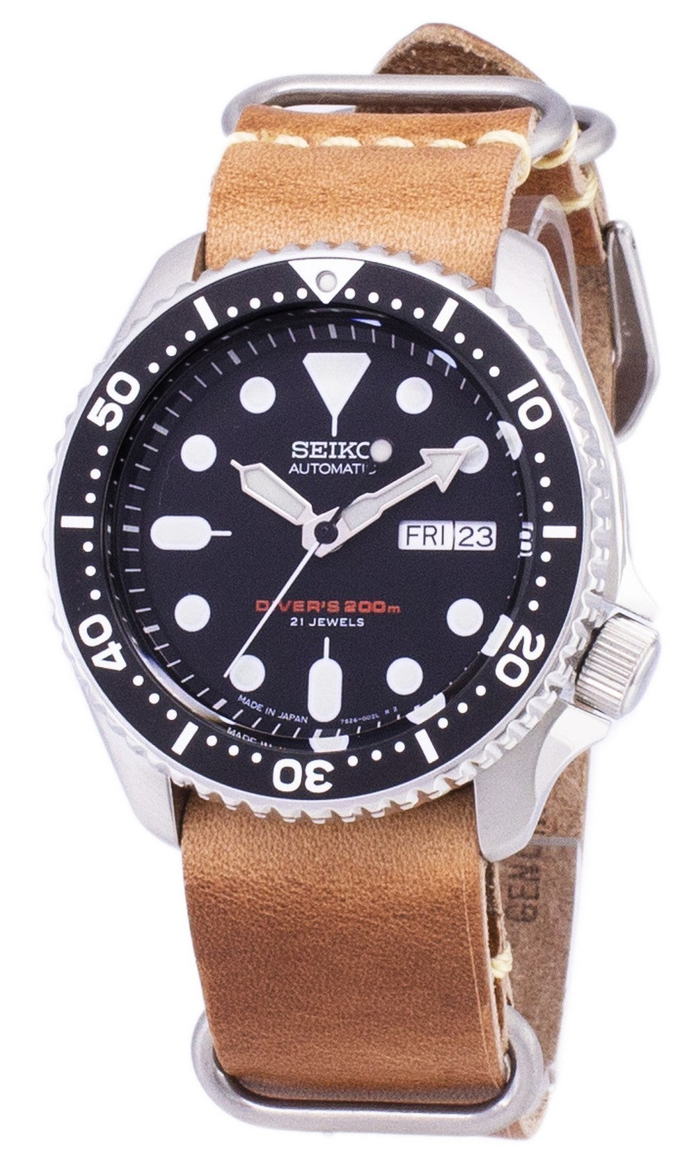 Seiko Automatic Skx007j1-ls18 Diver's 200m Japan Made Brown Leather Strap Men's Watch