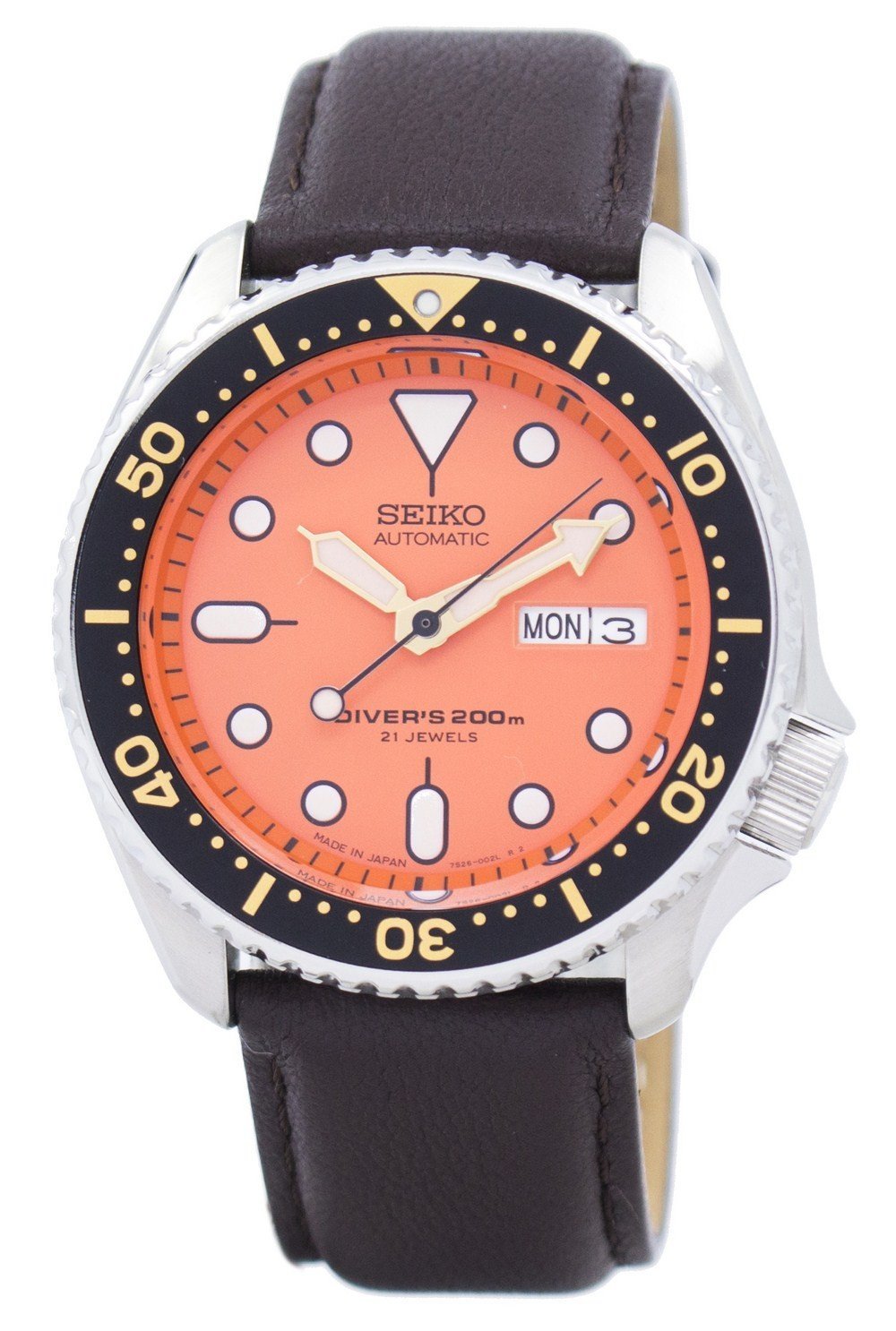 Seiko Automatic Diver's Ratio Dark Brown Leather Skx011j1-ls11 200m Men's Watch