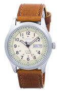 Seiko 5 Sports Military Automatic Japan Made Ratio Brown Leather Snzg07j1-ls9 Men's Watch